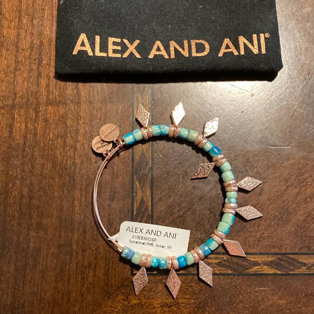 Alex and Ani Ocean Spearhead Beaded Bangle Bracelet - Shiny Rose Gold